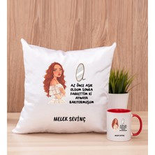 Hediye Dükkanı Kişiye Özel Az Önce Aşık Oldum Tasarım Esprili Kırmızı Kupa Bardak ve Kare Yastık