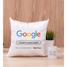 Hediye Dükkanı Kişiye Özel Google Tasarım Esprili Beyaz Kupa Bardak ve Kare Yastık