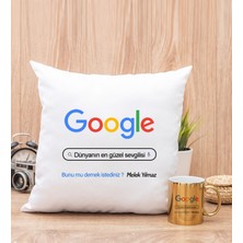 Hediye Dükkanı Kişiye Özel Google Tasarım Esprili Gold Kupa Bardak ve Kare Yastık