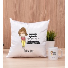 Hediye Dükkanı Kişiye Özel Maske Işi Iyi Oldu Tasarım Esprili Beyaz Kupa Bardak ve Kare Yastık