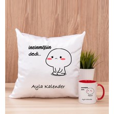 Hediye Dükkanı Kişiye Özel Incinmişsin Dedi Tasarım Esprili Kırmızı Kupa Bardak ve Kare Yastık