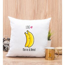 Hediye Dükkanı Kişiye Özel Sevimli Muzlar Gold Kupa Bardak ve Kare Yastık