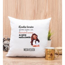 Hediye Dükkanı Kişiye Özel Alışıkın Değilsindir Tasarım Esprili Gold Kupa Bardak ve Kare Yastık