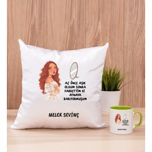 Hediye Dükkanı Kişiye Özel Az Önce Aşık Oldum Tasarım Esprili Yeşil Kupa Bardak ve Kare Yastık