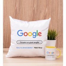 Hediye Dükkanı Kişiye Özel Google Tasarım Esprili Sarı Kupa Bardak ve Kare Yastık