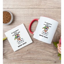 Hediye Dükkanı Kişiye Özel Biz Akıllanmayız Tasarım Esprili  Kırmızı Kupa Bardak ve Bardak Altlığı