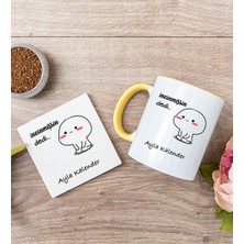 Hediye Dükkanı Kişiye Özel Incinmişsin Dedi Tasarım Esprili Sarı Kupa Bardak ve Bardak Altlığı