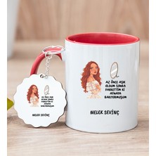 Hediye Dükkanı Kişiye Özel Az Önce Aşık Oldum Tasarım Esprili Kırmızı Kupa Bardak ve Anahtarlık