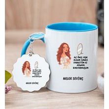 Hediye Dükkanı Kişiye Özel Az Önce Aşık Oldum Tasarım Esprili Mavi Kupa Bardak ve Anahtarlık