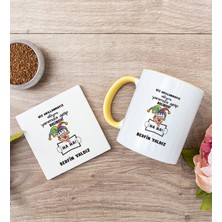 Hediye Dükkanı Kişiye Özel Biz Akıllanmayız Tasarım Esprili  Sarı Kupa Bardak ve Bardak Altlığı