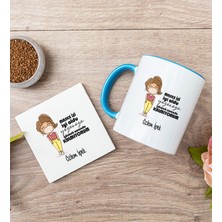 Hediye Dükkanı Kişiye Özel Maske Işi Iyi Oldu Tasarım Esprili Mavi Kupa Bardak ve Bardak Altlığı