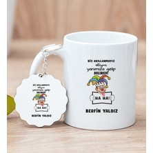 Hediye Dükkanı Kişiye Özel Biz Akıllanmayız Tasarım Esprili  Beyaz Kupa Bardak ve Anahtarlık