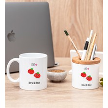 Hediye Dükkanı Kişiye Özel Sevimli Domatesler Beyaz Kupa Bardak ve Kalemlik