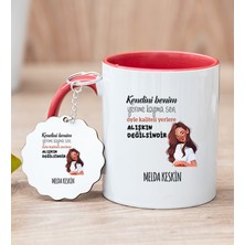 Hediye Dükkanı Kişiye Özel Alışıkın Değilsindir Tasarım Esprili Kırmızı Kupa Bardak ve Anahtarlık