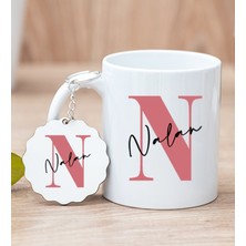 Hediye Dükkanı Kişiye Özel Baş Harfli Üzeri Isim Yazılı Beyaz Kupa Bardak ve Anahtarlık