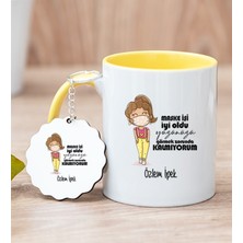 Hediye Dükkanı Kişiye Özel Maske Işi Iyi Oldu Tasarım Esprili Sarı Kupa Bardak ve Anahtarlık