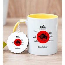 Hediye Dükkanı Kişiye Özel Boğa Burcuna Hediye Sarı Kupa Bardak ve Anahtarlık