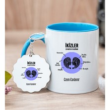 Hediye Dükkanı Kişiye Özel Ikizler Burcuna Hediye Mavi Kupa Bardak ve Anahtarlık