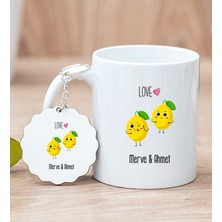 Hediye Dükkanı Kişiye Özel Sevimli Limonlar Beyaz Kupa Bardak ve Anahtarlık