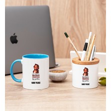 Hediye Dükkanı Kişiye Özel Kudurtayım Diye Tasarım Esprili Mavi Kupa Bardak ve Kalemlik