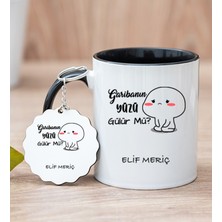 Hediye Dükkanı Kişiye Özel Garibanın Yüzü Gülür Mü Esprili Siyah Kupa Bardak ve Anahtarlık