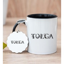 Hediye Dükkanı Kişiye Özel Çiçekli Harf Tasarım Isim Yazılı Siyah Kupa Bardak ve Anahtarlık