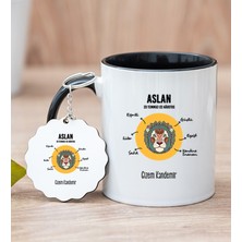 Hediye Dükkanı Kişiye Özel Aslan Burcuna Hediye Siyah Kupa Bardak ve Anahtarlık