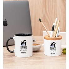 Hediye Dükkanı Kişiye Özel Herkes Delirdi Tasarım Esprili Siyah Kupa Bardak ve Kalemlik