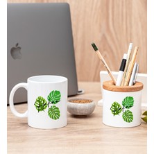 Hediye Dükkanı Kişiye Özel Erkeğe Hediye Yaprak Tasarım Isimli Beyaz Kupa Bardak ve Kalemlik