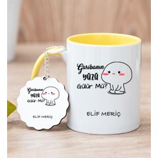 Hediye Dükkanı Kişiye Özel Garibanın Yüzü Gülür Mü Esprili Sarı Kupa Bardak ve Anahtarlık