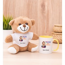 Hediye Dükkanı Kişiye Özel Işine Bakıcaksın Tasarım Esprili Sarı Kupa Bardak ve Peluş Ayıcık
