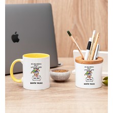 Hediye Dükkanı Kişiye Özel Biz Akıllanmayız Tasarım Esprili  Sarı Kupa Bardak ve Kalemlik