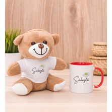 Hediye Dükkanı Kişiye Özel Papatya Tasarımlı Isimli Kırmızı Kupa Bardak ve Peluş Ayıcık