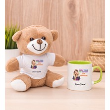 Hediye Dükkanı Kişiye Özel Işine Bakıcaksın Tasarım Esprili Yeşil Kupa Bardak ve Peluş Ayıcık