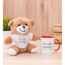 Hediye Dükkanı Kişiye Özel Google Tasarım Esprili Kırmızı Kupa Bardak ve Peluş Ayıcık