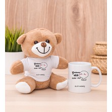 Hediye Dükkanı Kişiye Özel Garibanın Yüzü Gülür Mü Esprili Beyaz Kupa Bardak ve Peluş Ayıcık