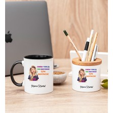 Hediye Dükkanı Kişiye Özel Işine Bakıcaksın Tasarım Esprili Siyah Kupa Bardak ve Kalemlik