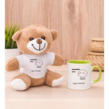 Hediye Dükkanı Kişiye Özel Incinmişsin Dedi Tasarım Esprili Yeşil Kupa Bardak ve Peluş Ayıcık