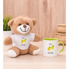 Hediye Dükkanı Kişiye Özel Sevimli Limonlar Yeşil Kupa Bardak ve Peluş Ayıcık