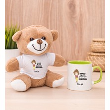 Hediye Dükkanı Kişiye Özel Maske Işi Iyi Oldu Tasarım Esprili Yeşil Kupa Bardak ve Peluş Ayıcık