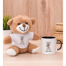 Hediye Dükkanı Kişiye Özel Biz Akıllanmayız Tasarım Esprili  Siyah Kupa Bardak ve Peluş Ayıcık