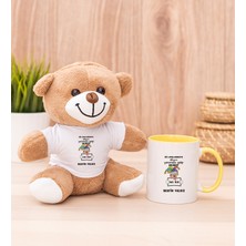 Hediye Dükkanı Kişiye Özel Biz Akıllanmayız Tasarım Esprili  Sarı Kupa Bardak ve Peluş Ayıcık
