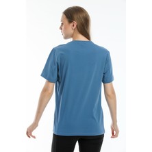 Argentum Look Kadın Mavi Fil Nakışlı %100 Pamuk Oversize T-Shirt