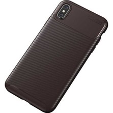 Case 4U Apple iPhone X Kılıf Rugged Armor Karbon Desenli Lüx Negro Silikon Arka Kapak Kahverengi