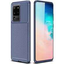 Case 4U Samsung Galaxy S20 Ultra Kılıf Karbon Desenli Sert Silikon Arka Kapak Negro Lacivert