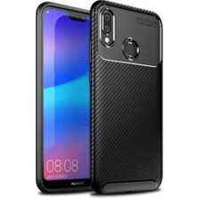 Case 4U Huawei P20 Lite Kılıf Karbon Desenli Sert Silikon Arka Kapak Negro Kahverengi