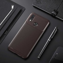 Case 4U Huawei P20 Lite Kılıf Karbon Desenli Sert Silikon Arka Kapak Negro Kahverengi