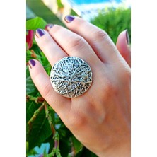 Fildişi Aksesuar Antik Gümüş Kaplama Rölyef Şekilli El Yapımı Ayarlanabilir Yüzük