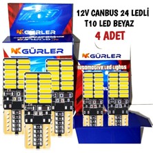 Gürler Oto Aksesuar T10 LED Ampul 4 Adet 12V 5W Park LED Plaka LED Tavan LED 24 Ledli  Beyaz