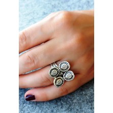 Fildişi Aksesuar Antik Gümüş Kaplama Motif Şekilli El Yapımı Ayarlanabilir Yüzük